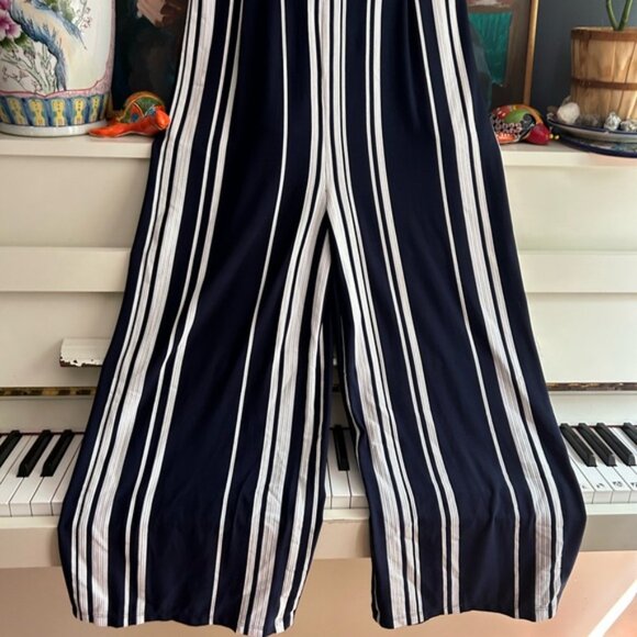 Ellen Weaver Elegant Navy and White Striped Jumpsuit M - Picture 4 of 16